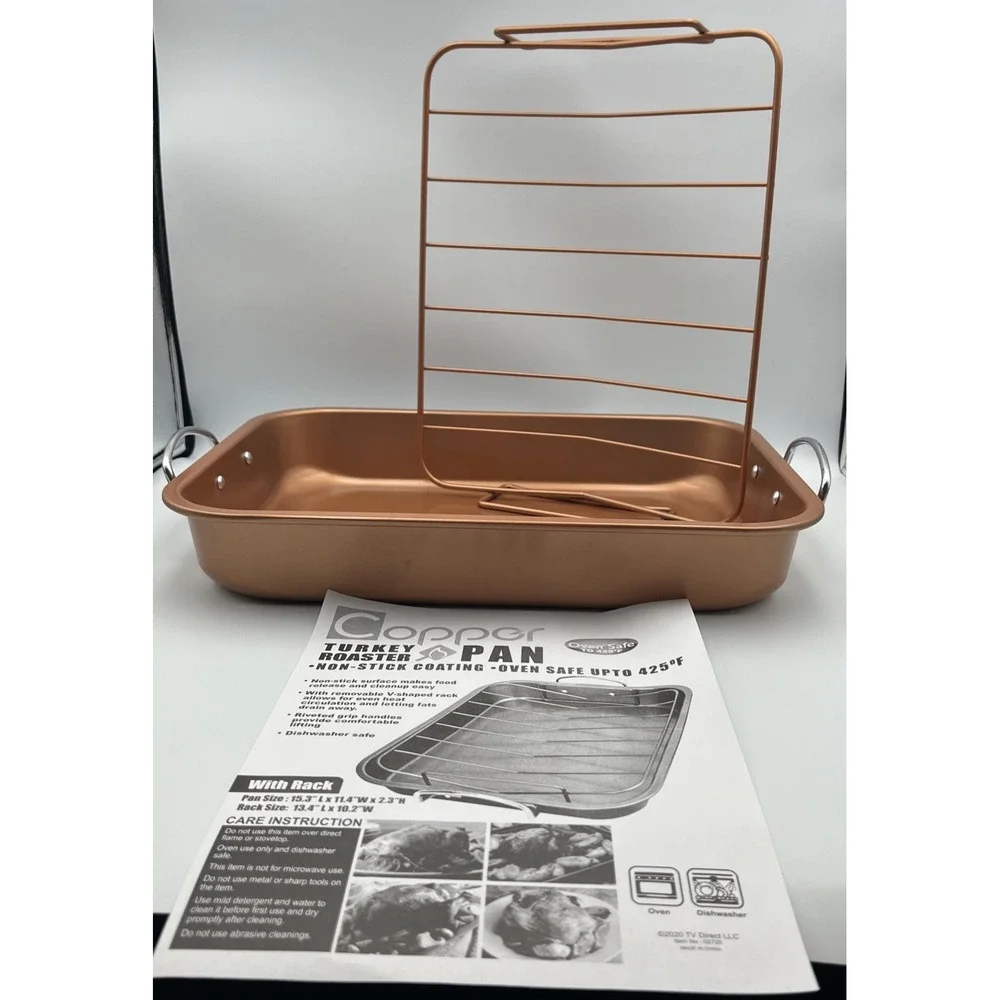Copper Turkey Roaster‎ Pan with Rack Non Stick Coating and Oven Safe Up To 425 F